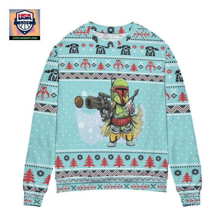 Boba Fett Star Wars Snowflake Ugly Christmas Sweater Blue