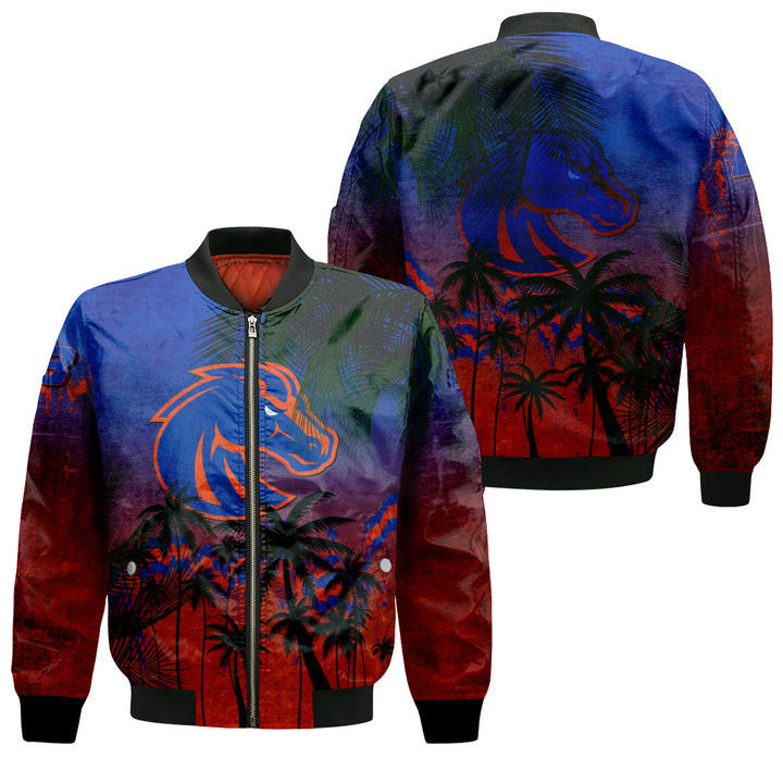 Boise State Broncos Orange Blue Coconut Tree Grunge Bomber Jacket | NCAA College Team Jacket for Men & Women | Sports Fan Gift