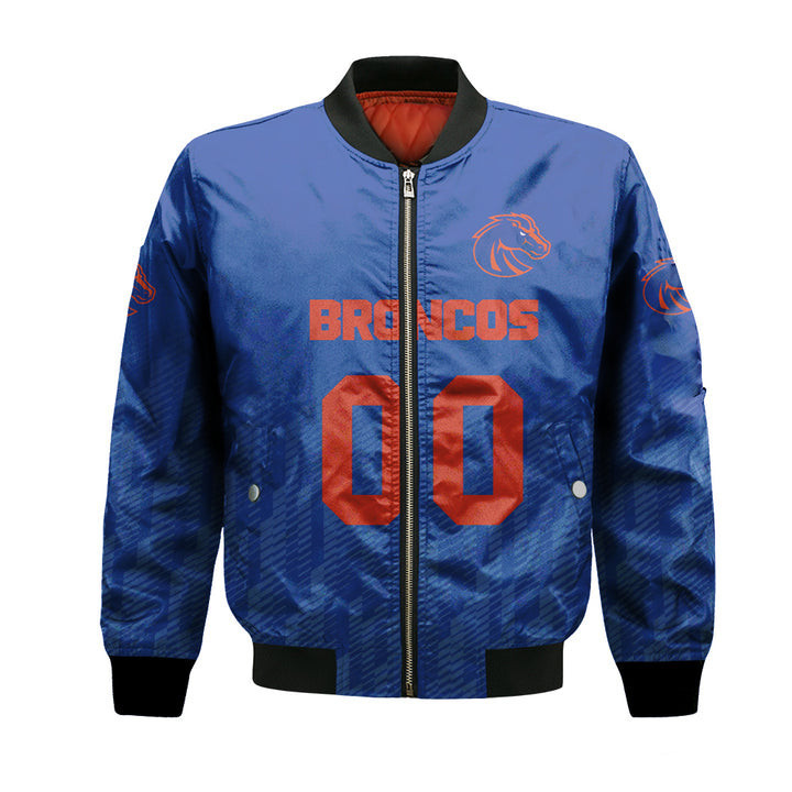 Boise State Broncos Personalized Text Number Blue Ombre Bomber Jacket | NCAA College Team Jacket for Men & Women | Sports Fan Gift