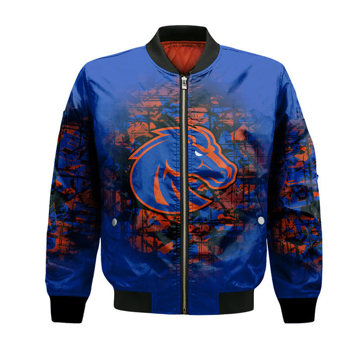Boise State Broncos Personalized Text Number Blue Orange Camo Vintage Bomber Jacket | NCAA College Team Jacket for Men & Women