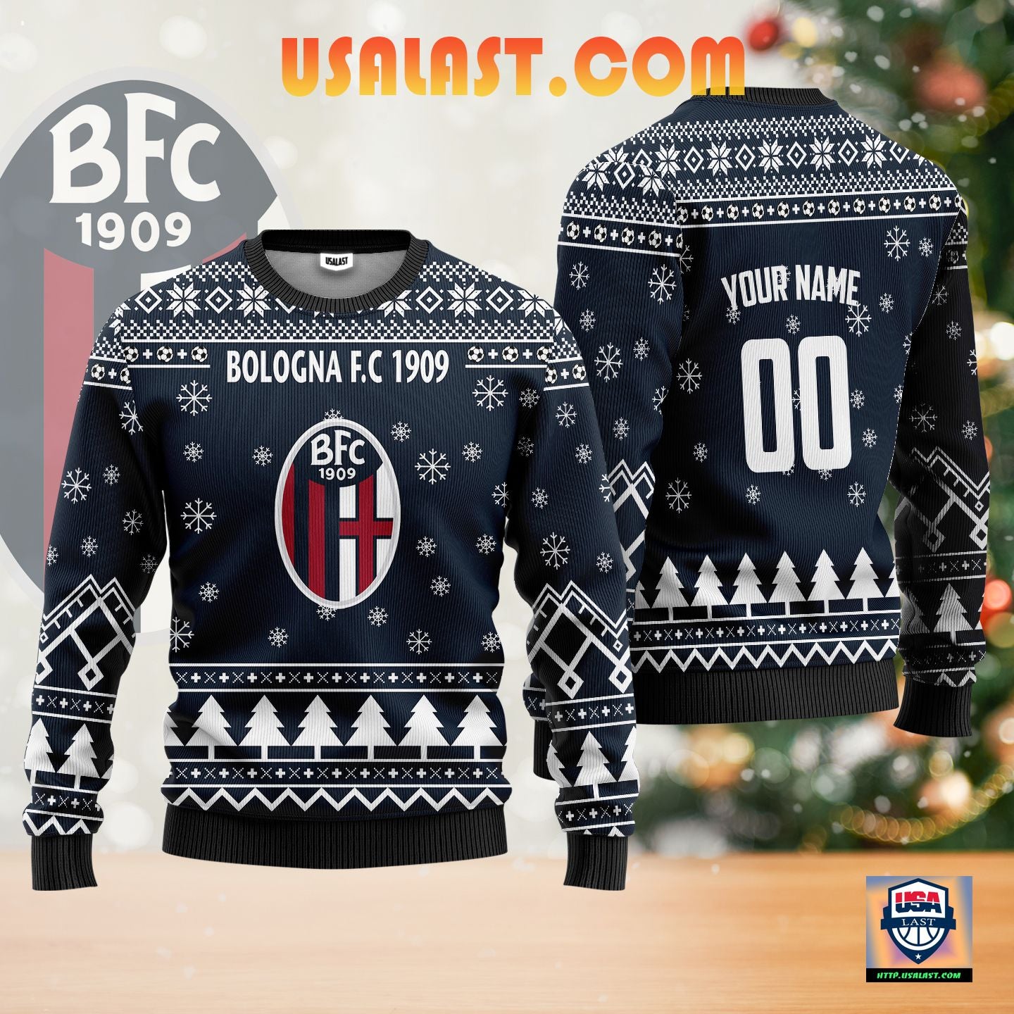 Bologna F.C 1909 Personalized Ugly Christmas Sweater Blue Version