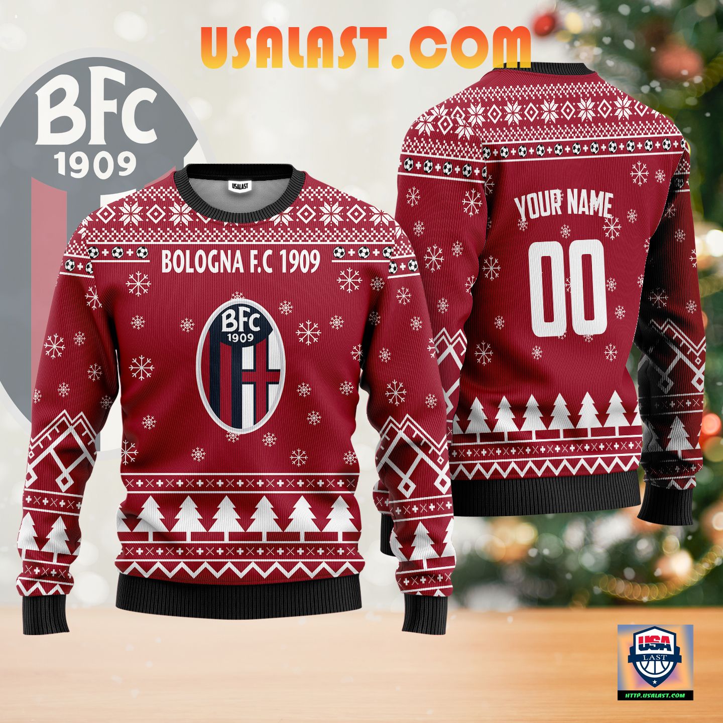 Bologna F.C 1909 Personalized Ugly Christmas Sweater Red Version