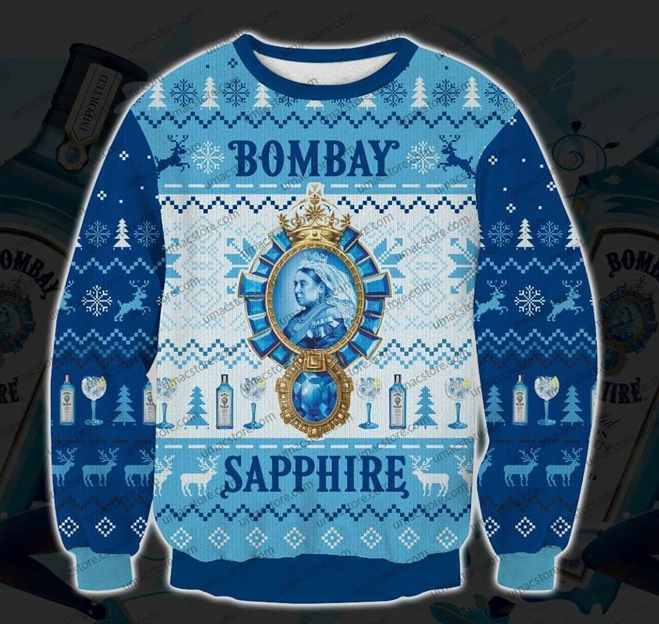 Bombay Sapphire Print Ugly Christmas Sweater