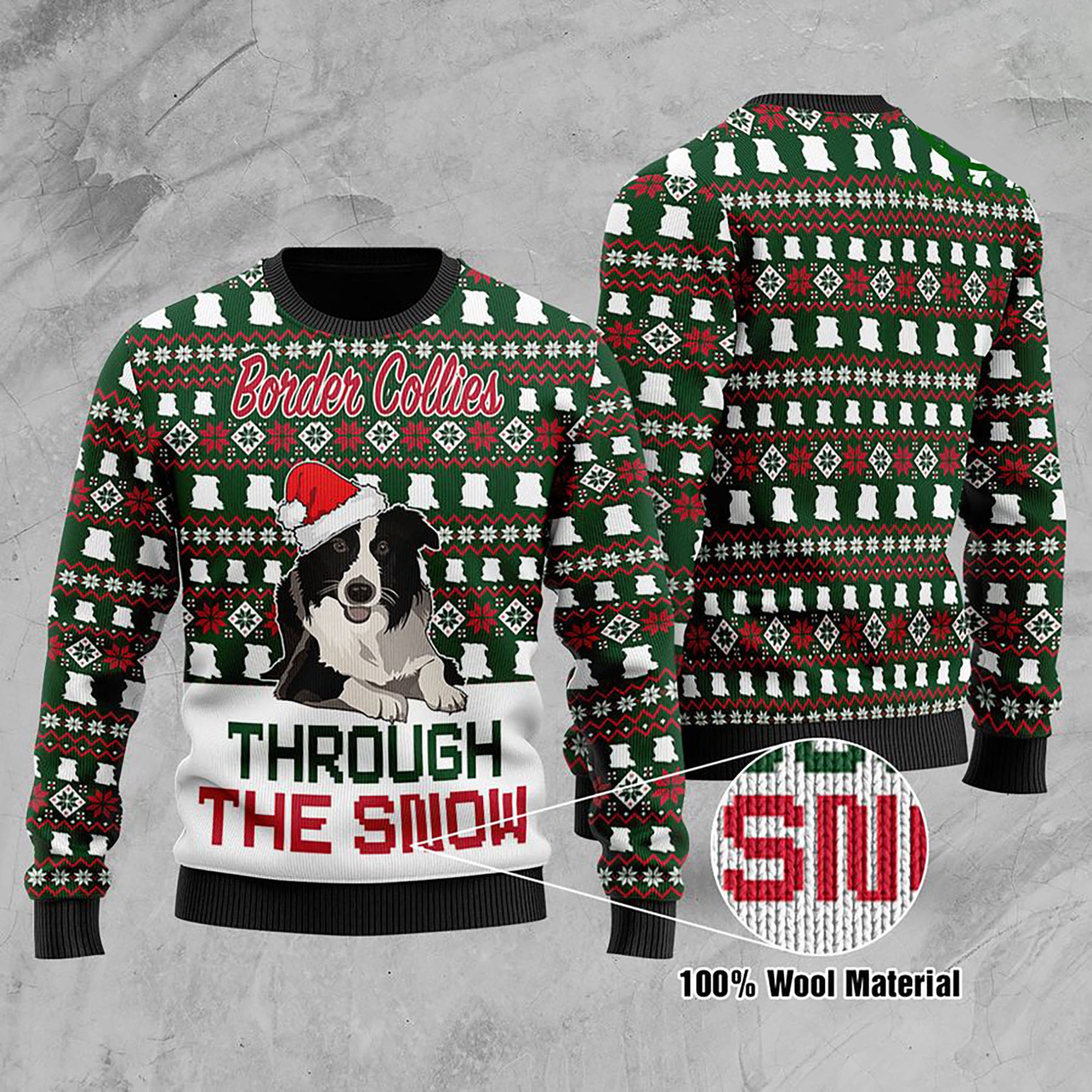 Border Collies Through The Snow Christmas Ugly Christmas Sweater