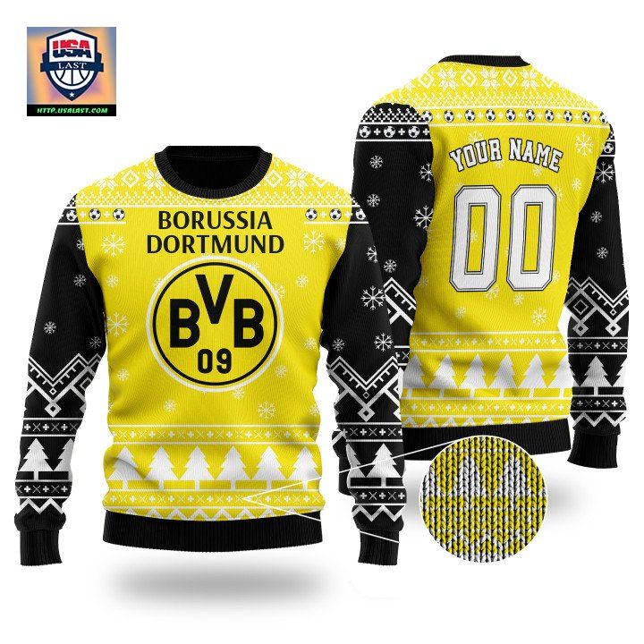Borussia Dortmund Custom Name Ugly Christmas Wool Sweater