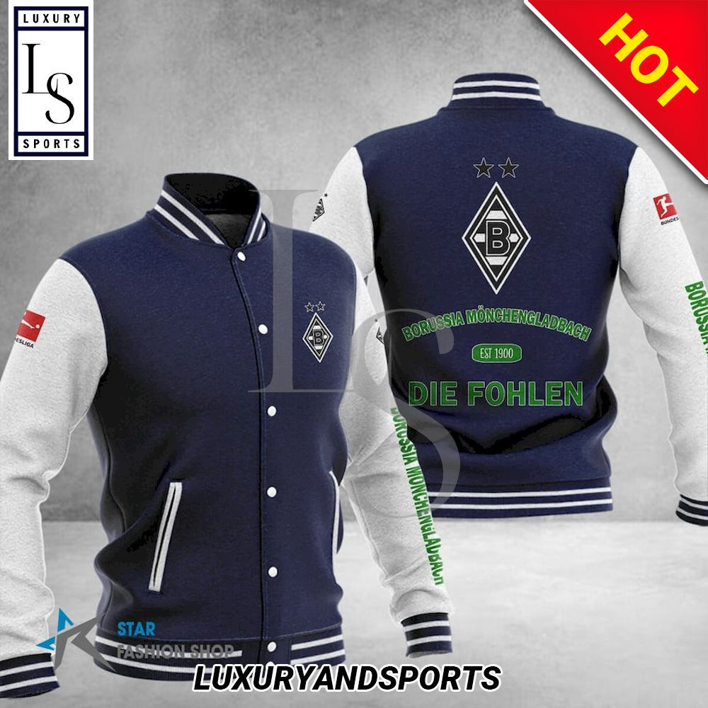 Borussia Monchengladbach Dark Blue White Varsity Baseball Jacket for Men & Women | Soccer Team Fan Gift