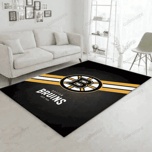 Boston Bruins Logo Hockey Rectangle Area Rug – Full Print Carpet For Living Room & Bedroom Home Decor