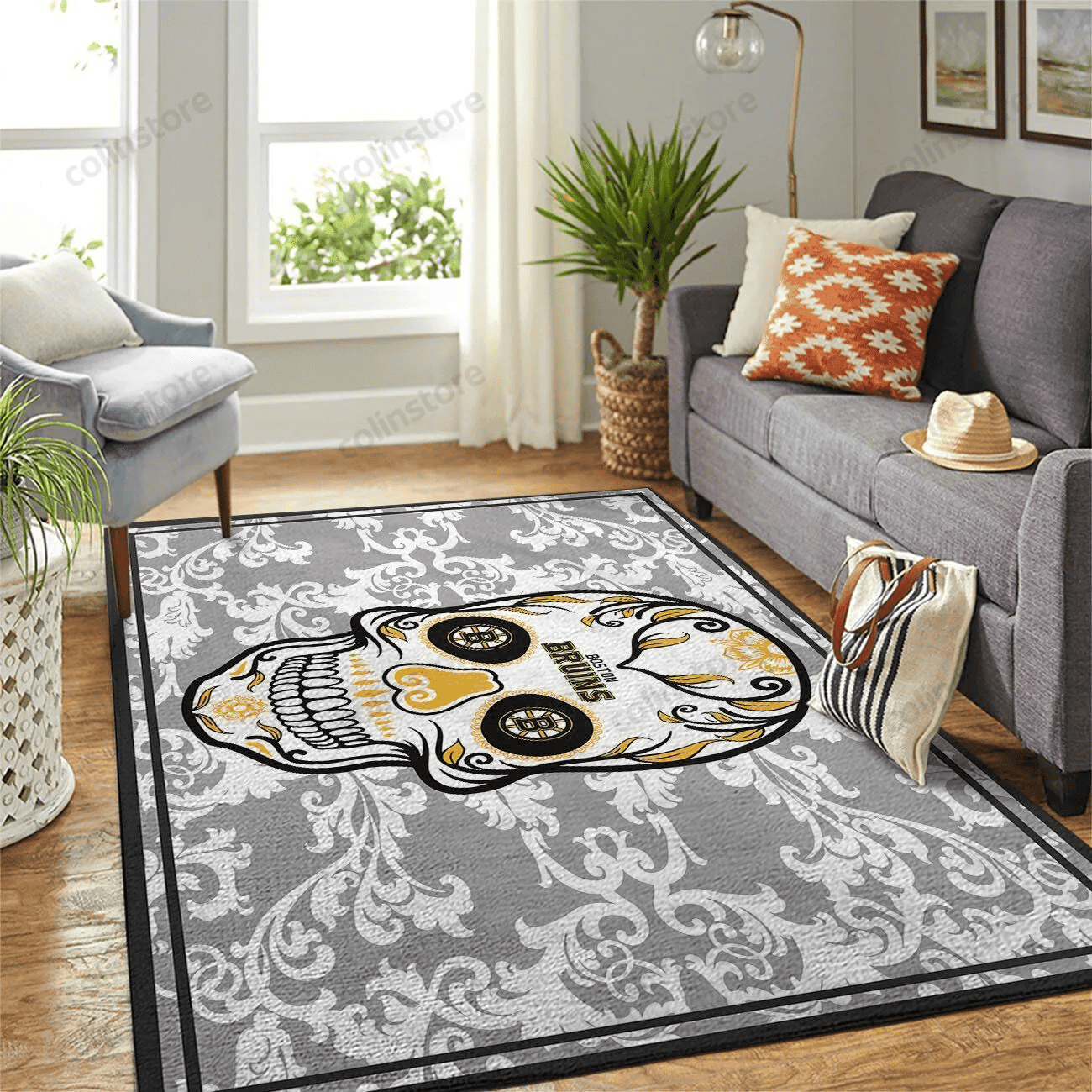 Boston Bruins Rectangle Area Rug – Full Print Carpet For Living Room & Bedroom Home Decor