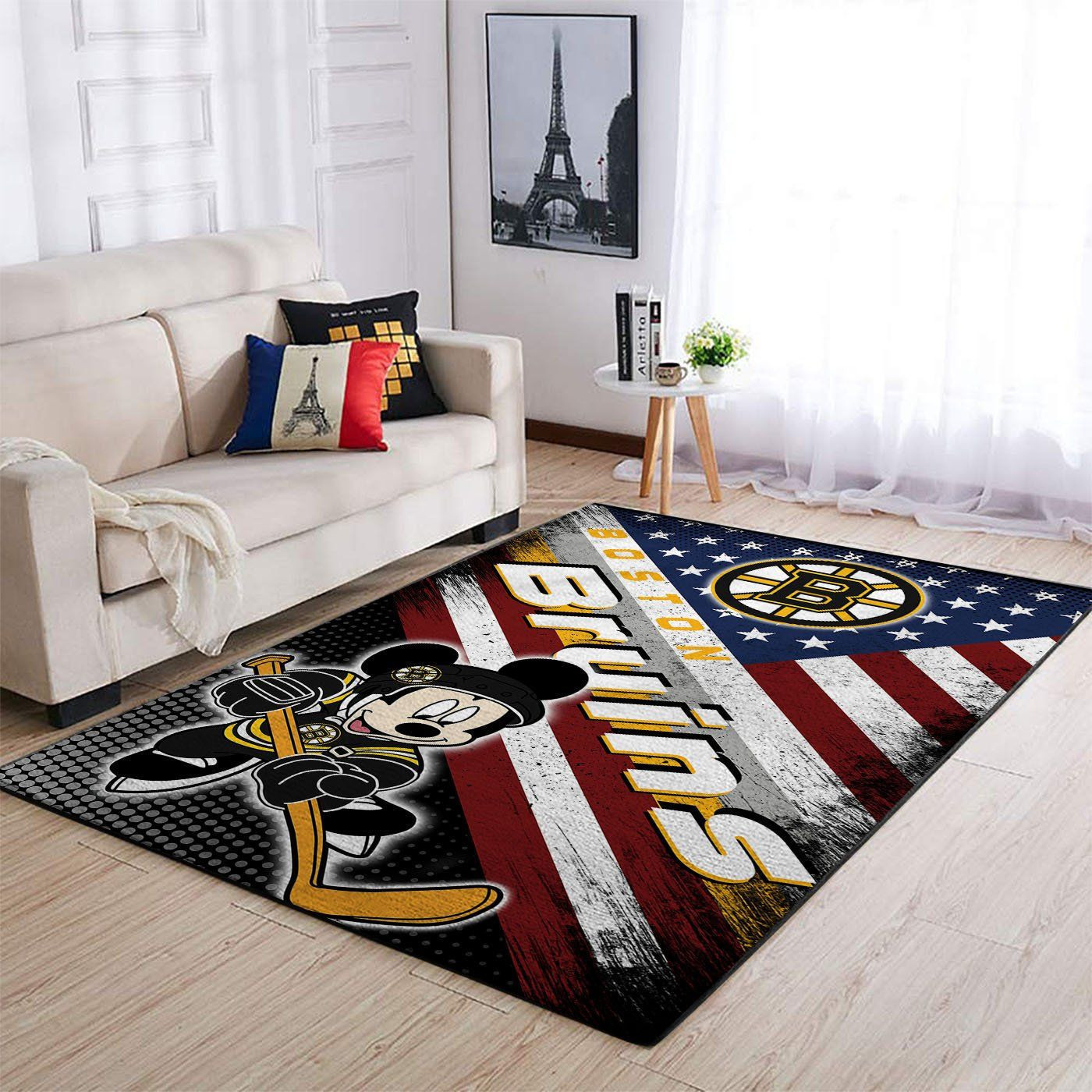 Boston Bruins Team Logo Mickey Us Rectangle Area Rug – Full Print Carpet For Living Room & Bedroom Home Decor