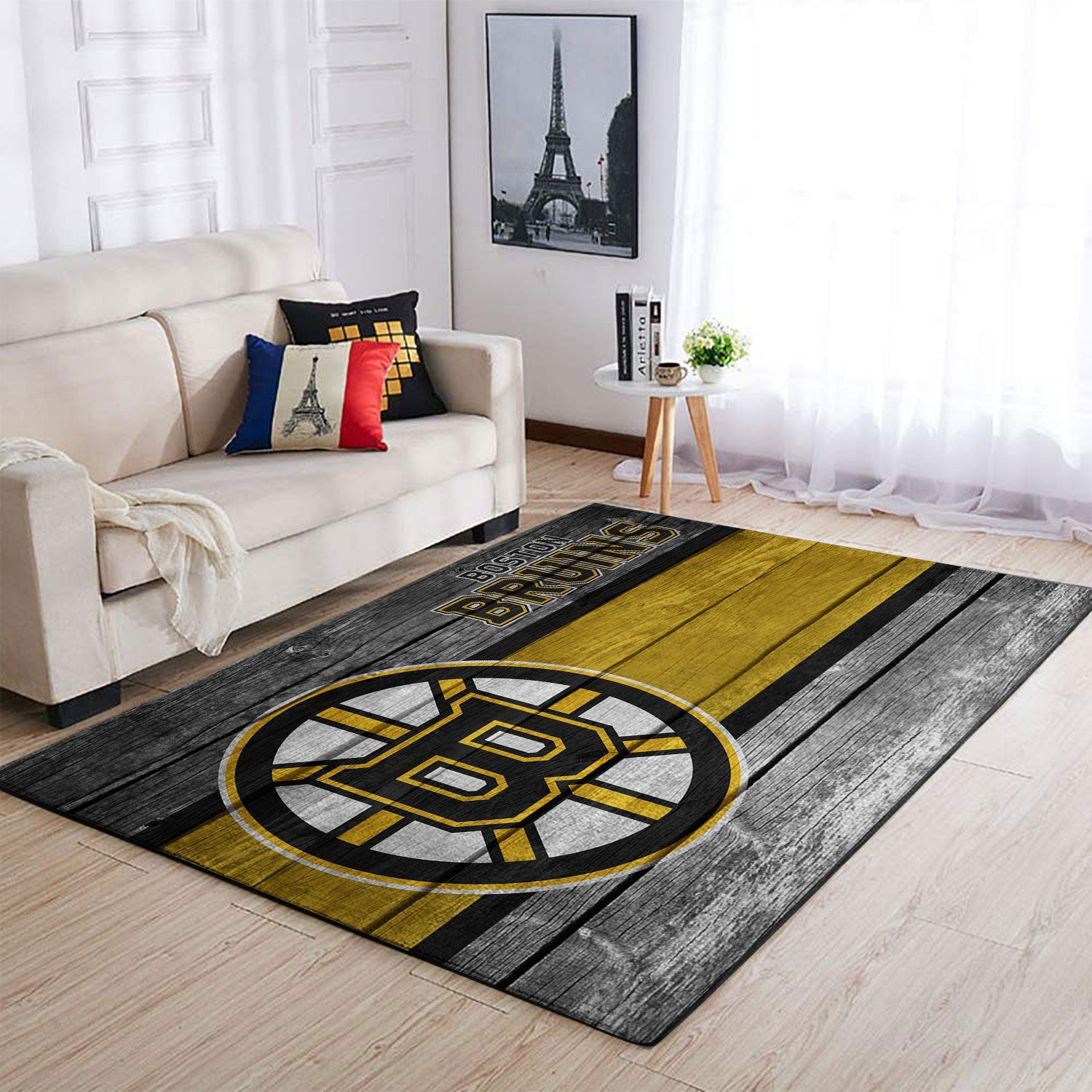 Boston Bruins Team Logo Wooden Rectangle Area Rug – Full Print Carpet For Living Room & Bedroom Home Decor
