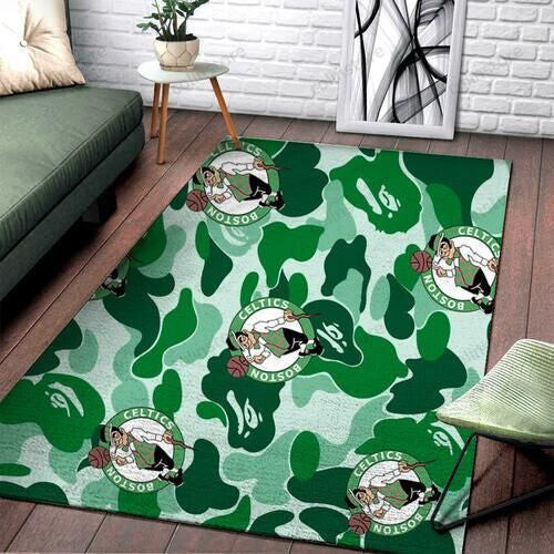 Boston Celtics Basketball Camouflage 3D Rectangle Area Rug – Full Print Carpet For Living Room & Bedroom Home Decor