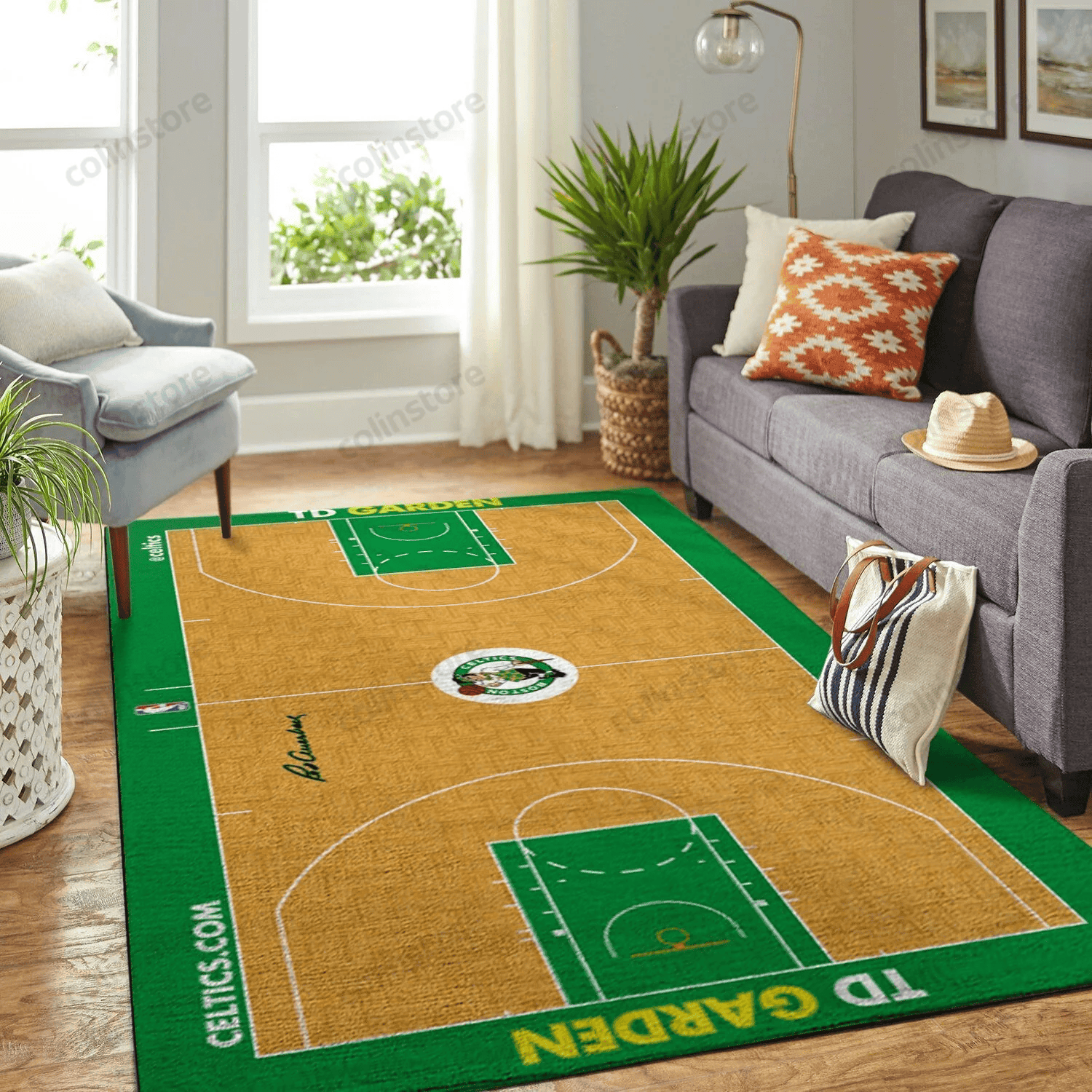 Boston Celtics Court 3D Rectangle Area Rug – Full Print Carpet For Living Room & Bedroom Home Decor