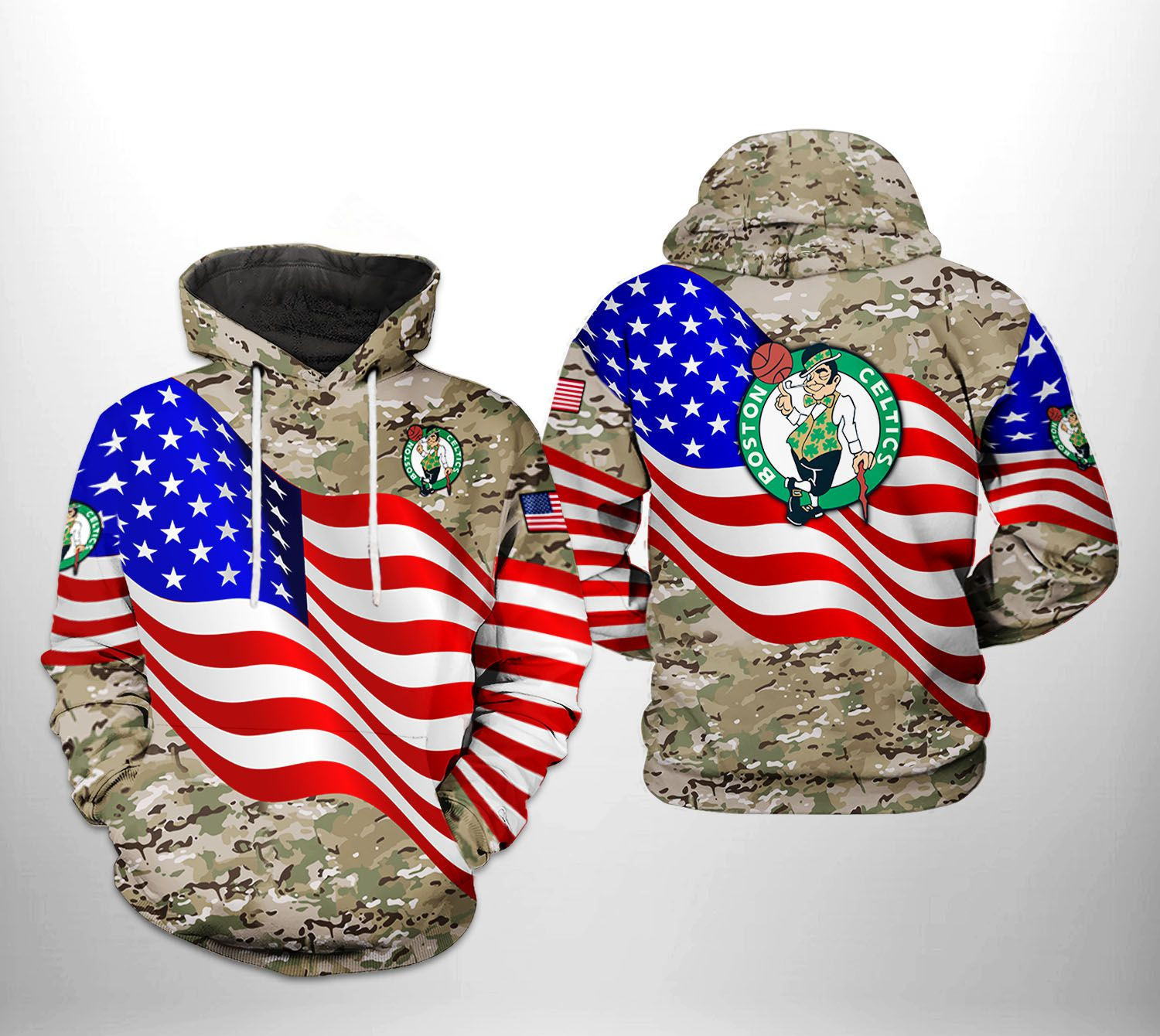 Boston Celtics NBA US Flag Camo Veteran Team 3D All Over Print Hoodie & Zip Hoodie