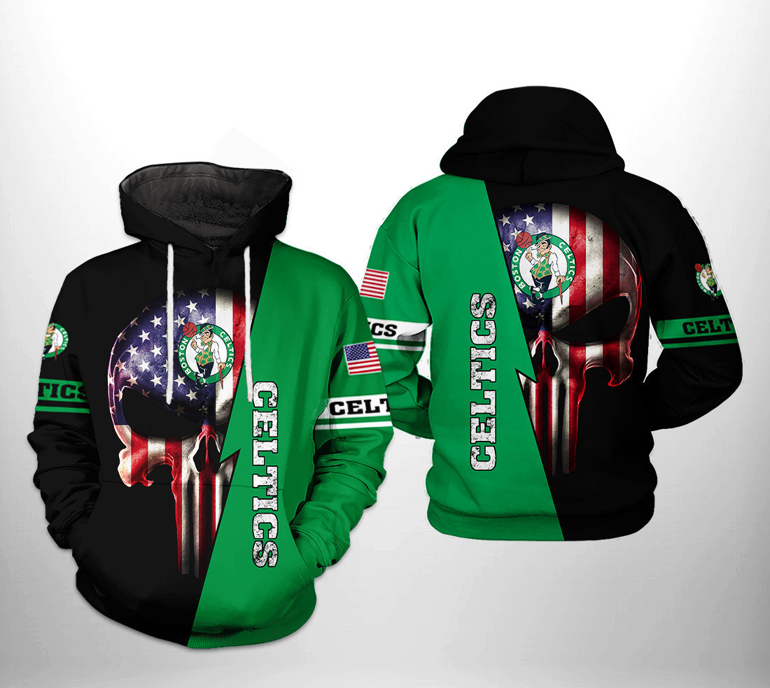 Boston Celtics NBA US Flag Skull Team 3D All Over Print Hoodie & Zip Hoodie