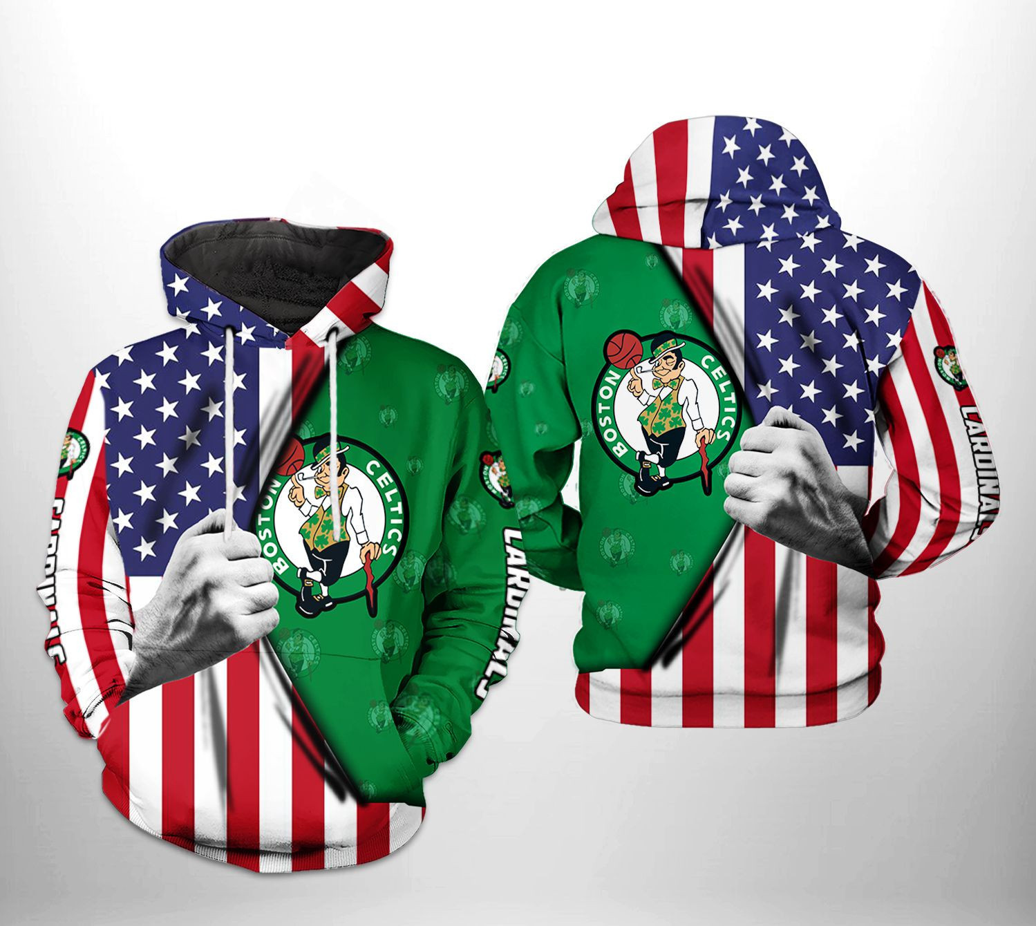 Boston Celtics NBA US Flag Team 3D All Over Print Hoodie & Zip Hoodie