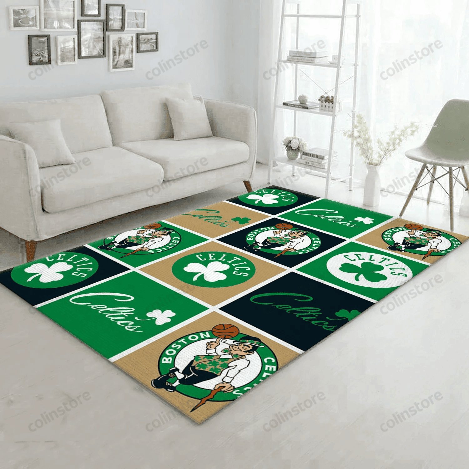 Boston Celtics Patterns 4 Reangle Rectangle Area Rug – Full Print Carpet For Living Room & Bedroom Home Decor