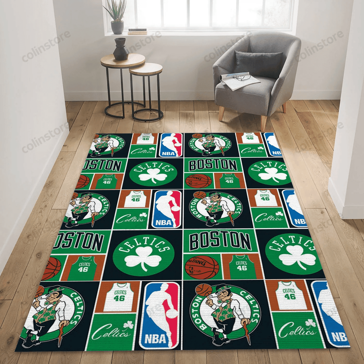 Boston Celtics Patterns 5 Rectangle Area Rug – Full Print Carpet For Living Room & Bedroom Home Decor