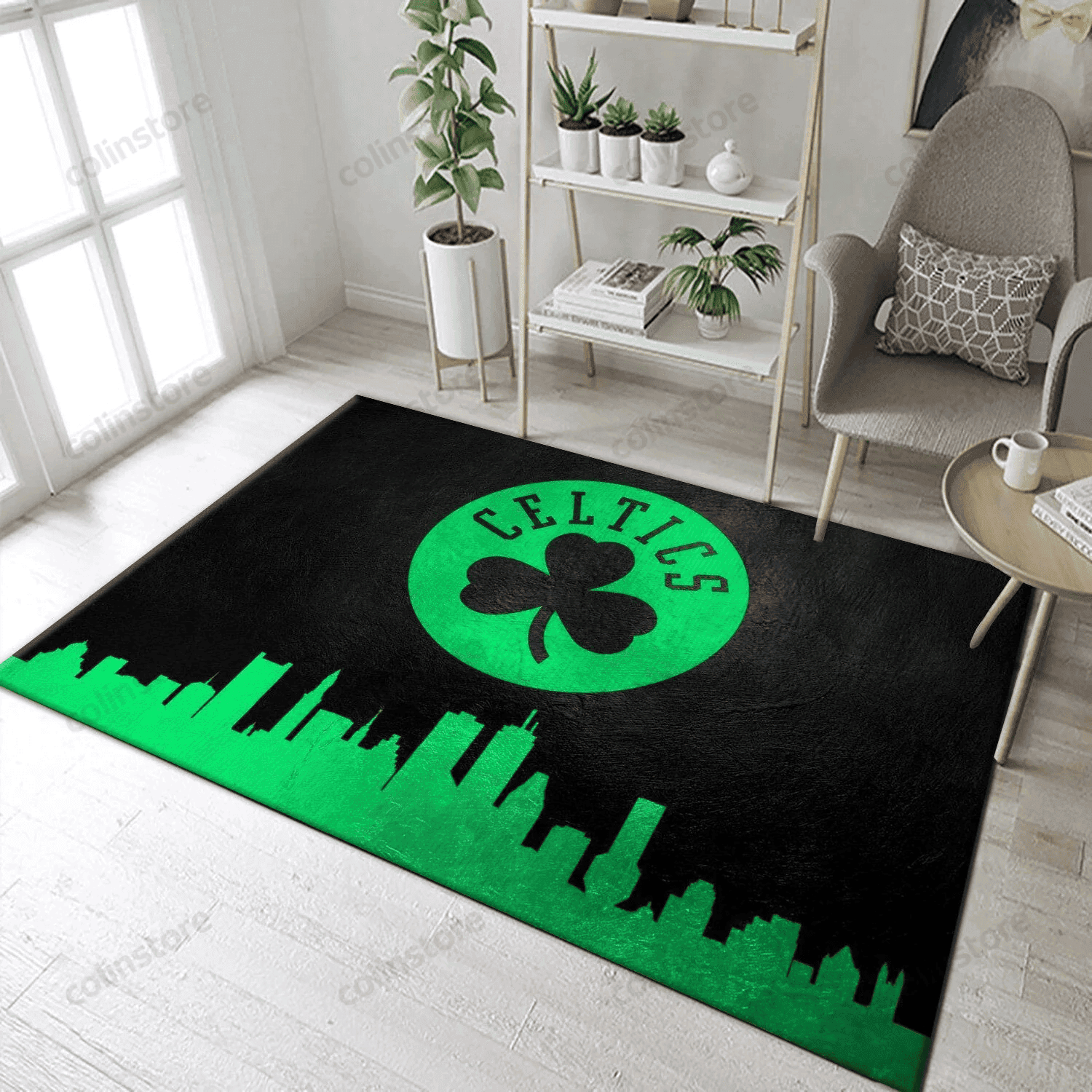 Boston Celtics Skyline 2 Rectangle Area Rug – Full Print Carpet For Living Room & Bedroom Home Decor