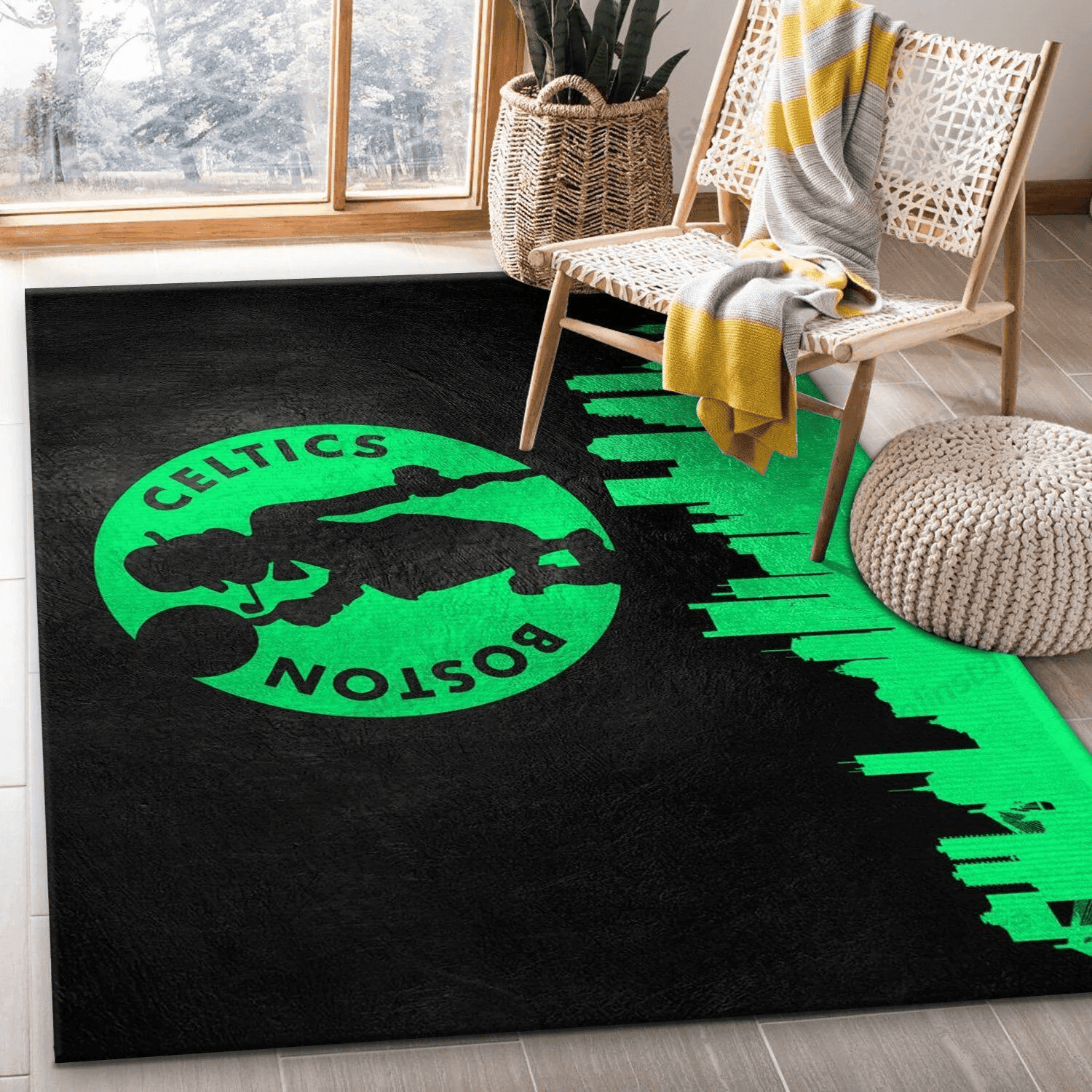 Boston Celtics Skyline Team Rectangle Area Rug – Full Print Carpet For Living Room & Bedroom Home Decor