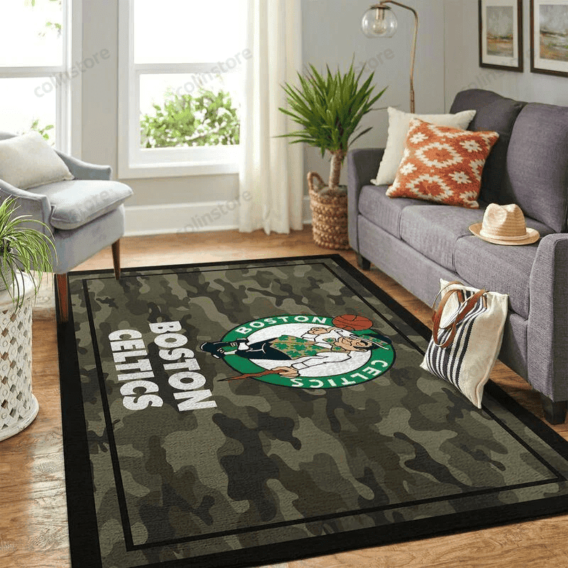 Boston Celtics Team Logo Camouflage 3D Rectangle Area Rug – Full Print Carpet For Living Room & Bedroom Home Decor
