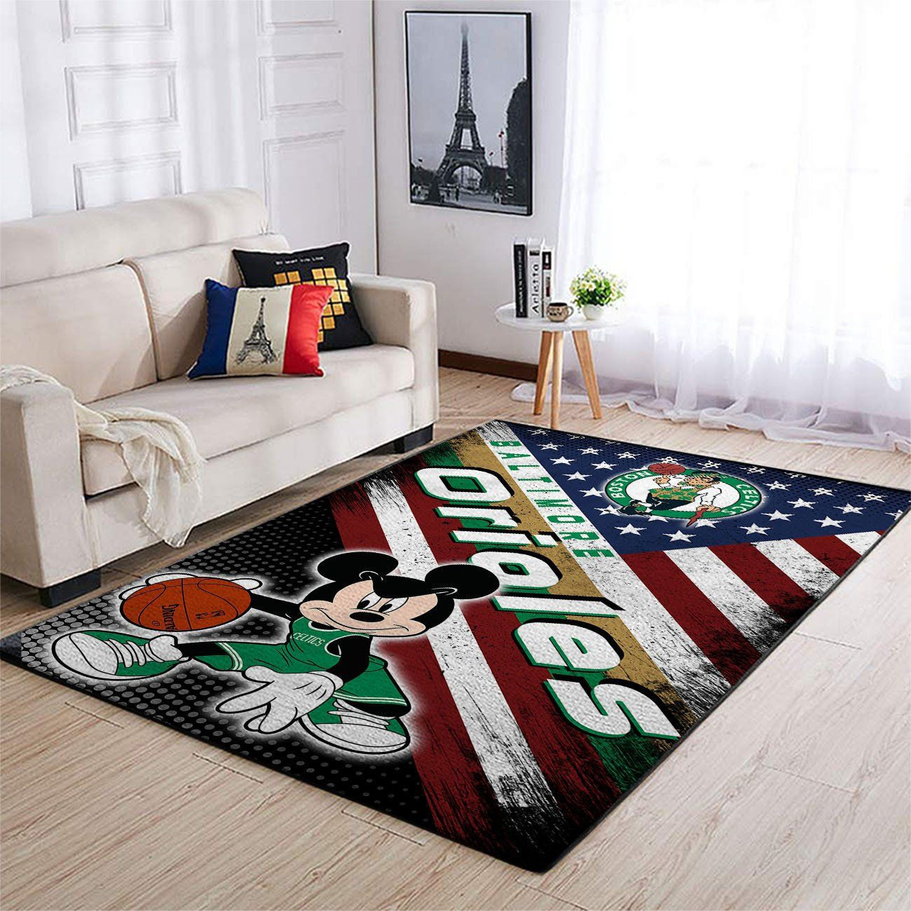 Boston Celtics Team Logo Mickey Us Rectangle Area Rug – Full Print Carpet For Living Room & Bedroom Home Decor