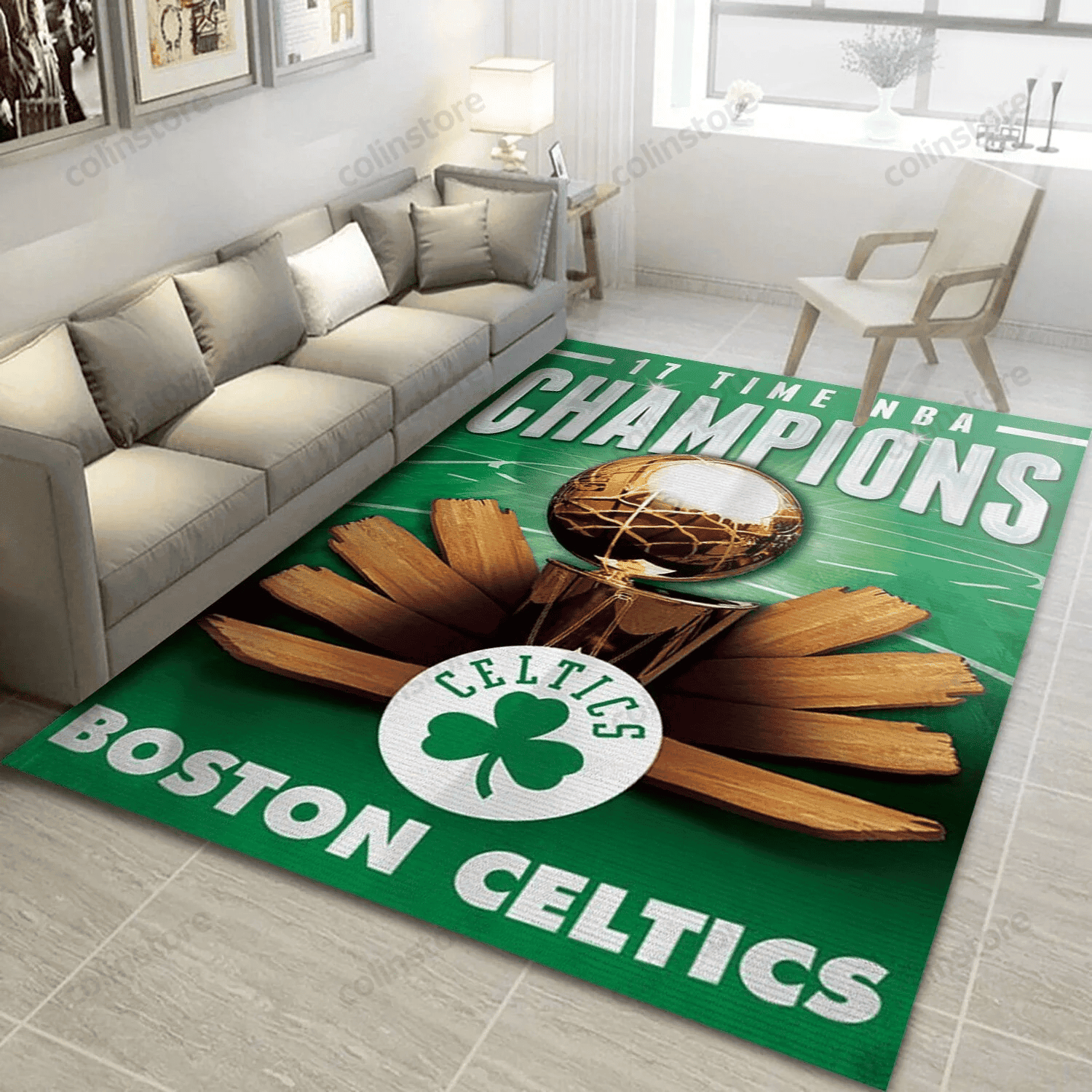 Boston Celtics Team Logo Nice 3D Rectangle Area Rug – Full Print Carpet For Living Room & Bedroom Home Decor