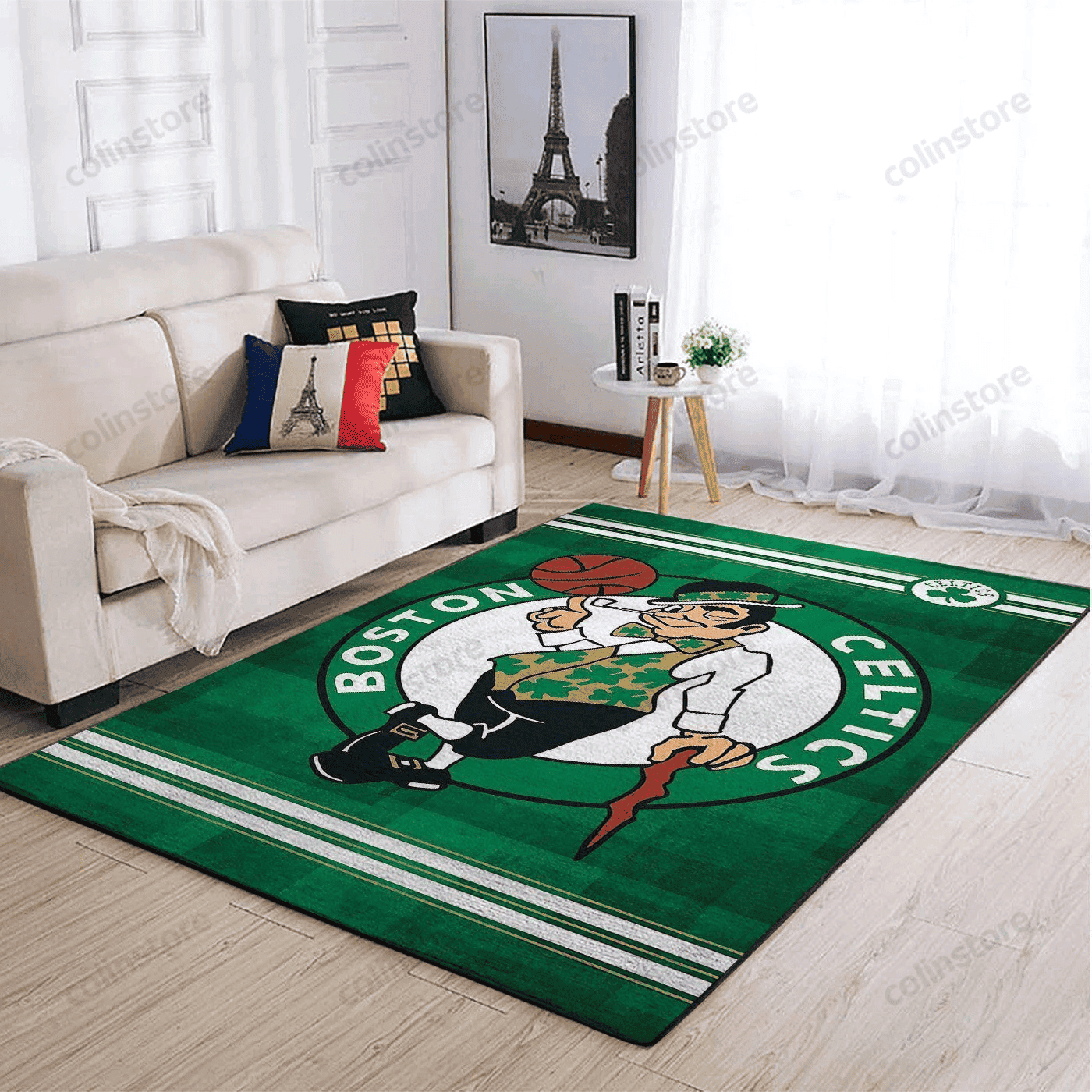 Boston Celtics Team Logo Rectangle Area Rug – Full Print Carpet For Living Room & Bedroom Home Decor