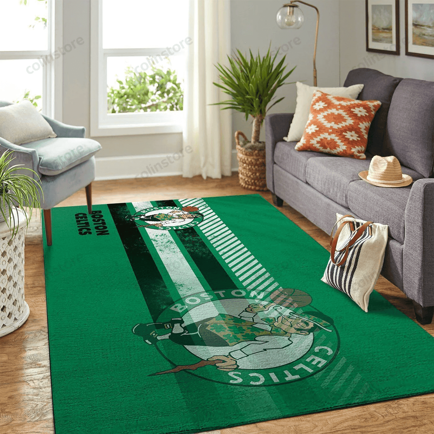Boston Celtics Team Logo Rectangle Area Rug – Full Print Carpet For Living Room & Bedroom Home Decor