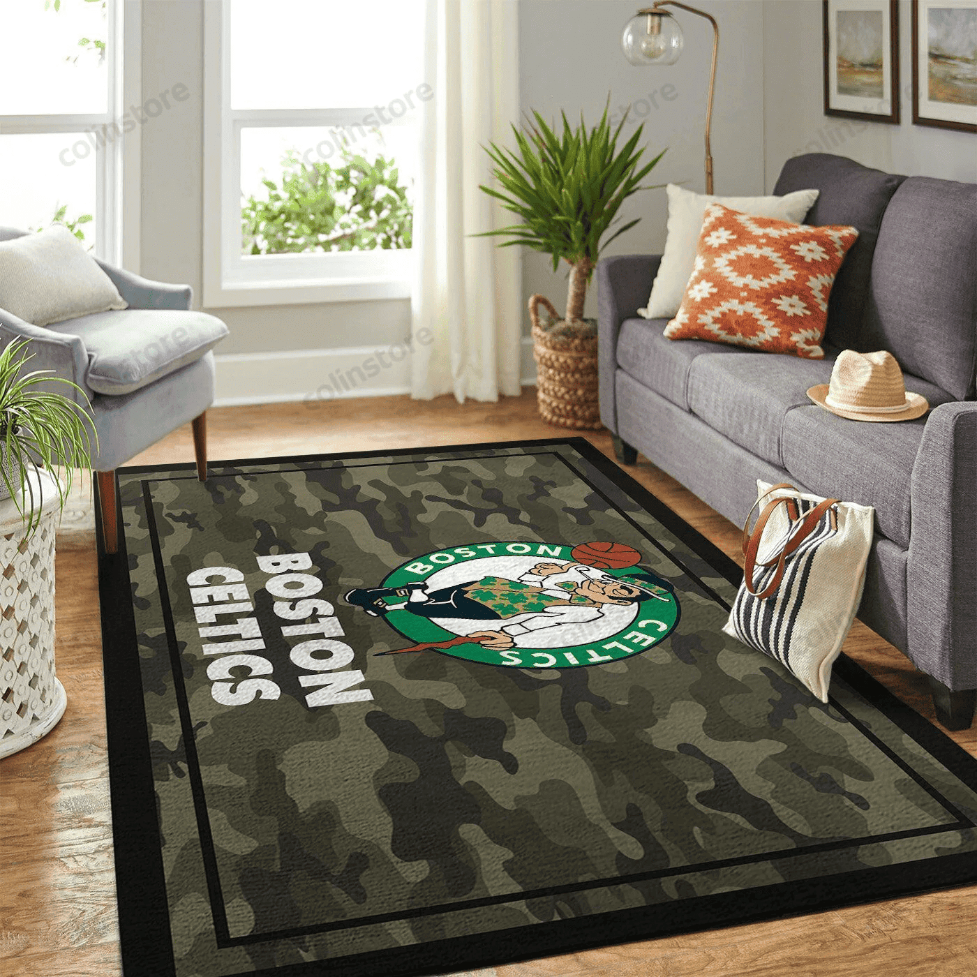 Boston Celtics Team Logo Rectangle Area Rug – Full Print Carpet For Living Room & Bedroom Home Decor