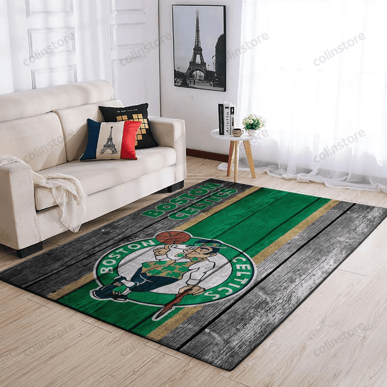 Boston Celtics Team Logo Wooden Rectangle Area Rug – Full Print Carpet For Living Room & Bedroom Home Decor