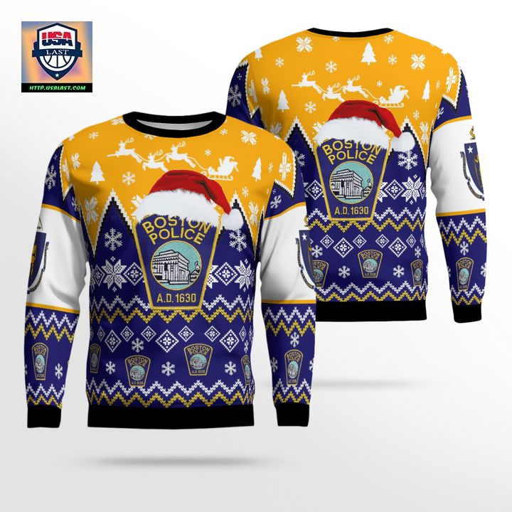 Boston Massachusetts Boston Police Department Christmas Sweater 3D