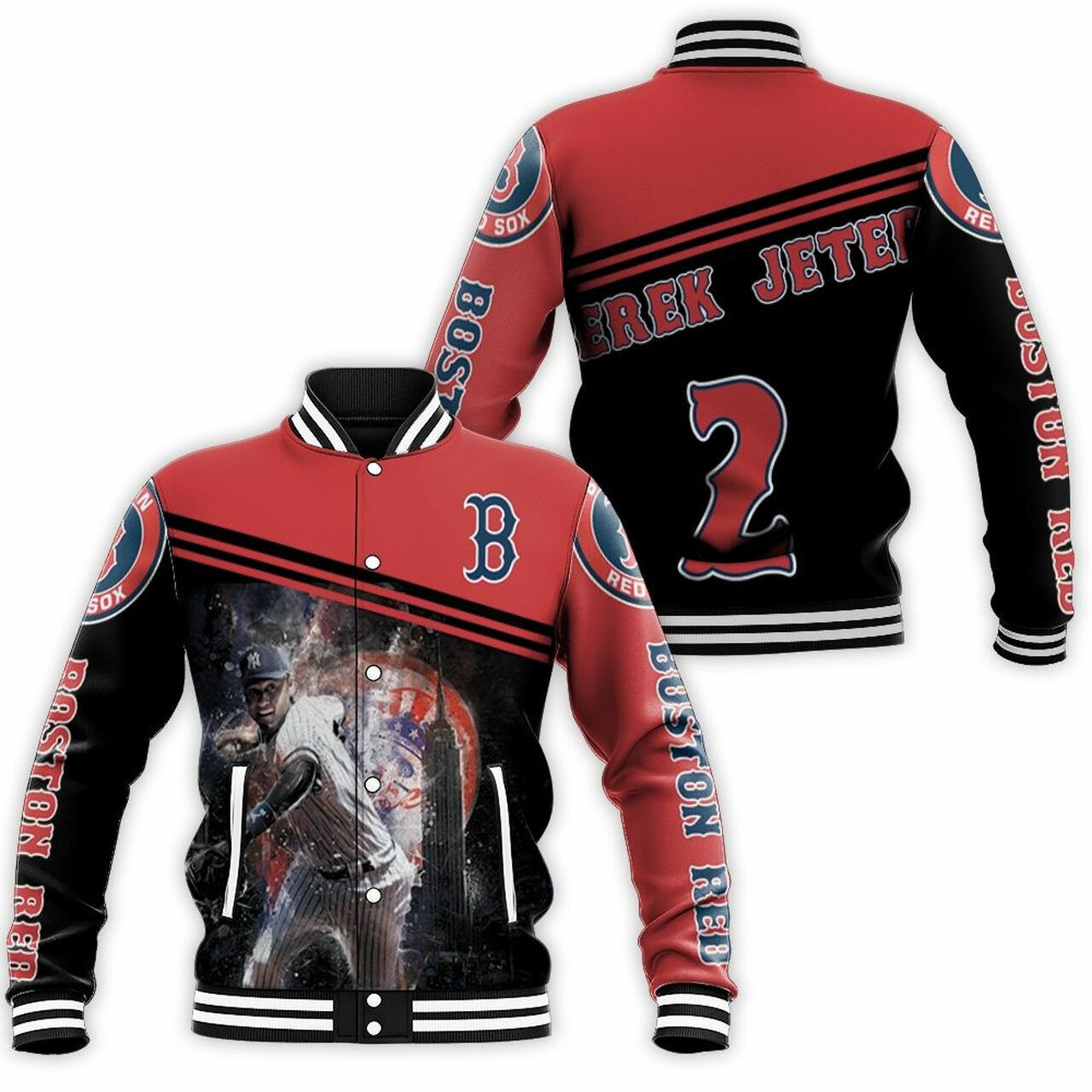 Boston Red Sox Derek Jeter Varsity Baseball Jacket for Men & Women | MLB Team Fan Gift