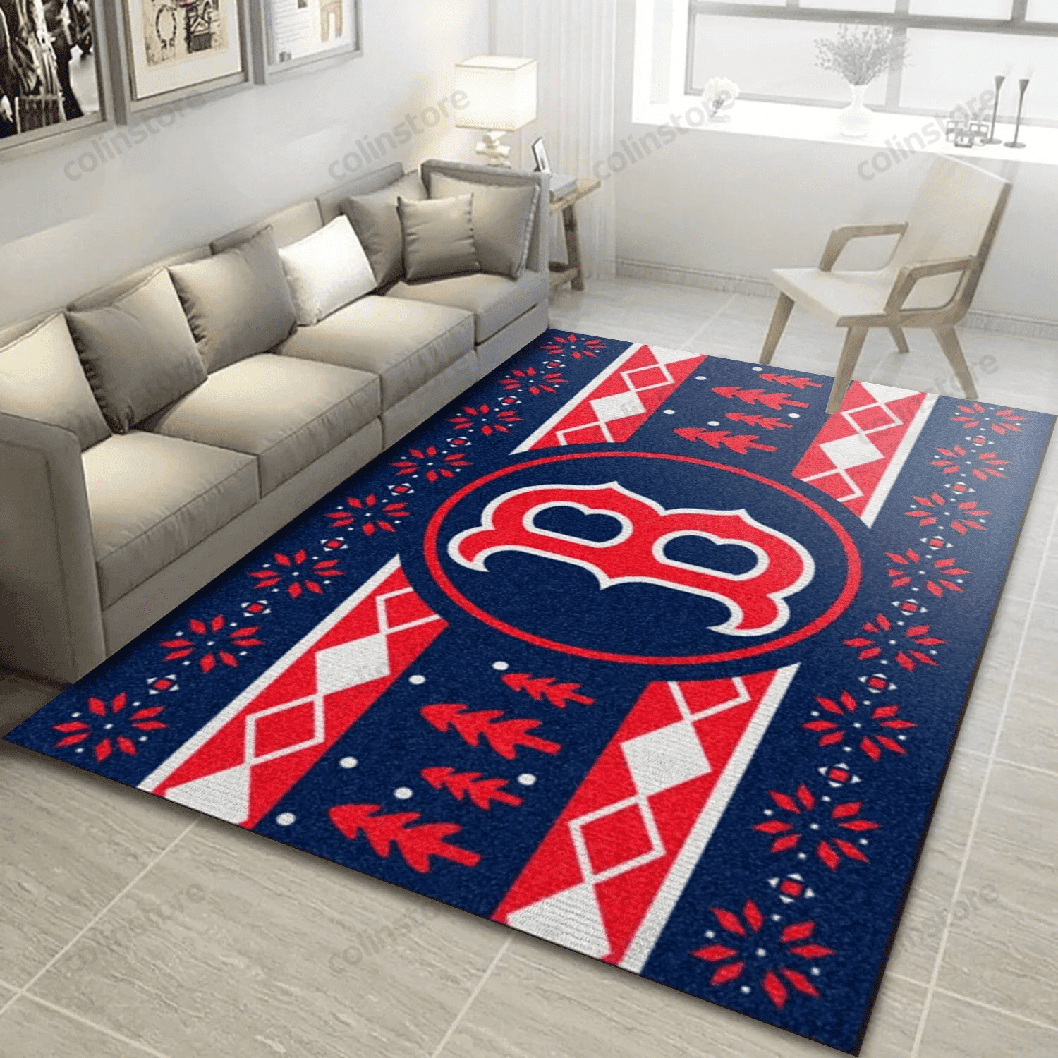 Boston Red Sox Holiday Sweater 3D Rectangle Area Rug – Full Print Carpet For Living Room & Bedroom Home Decor