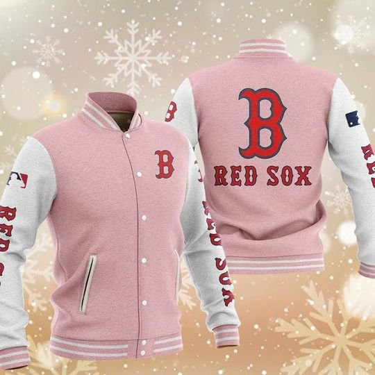 Boston Red Sox Pink White Varsity Baseball Jacket for Men & Women | MLB Team Fan Gift