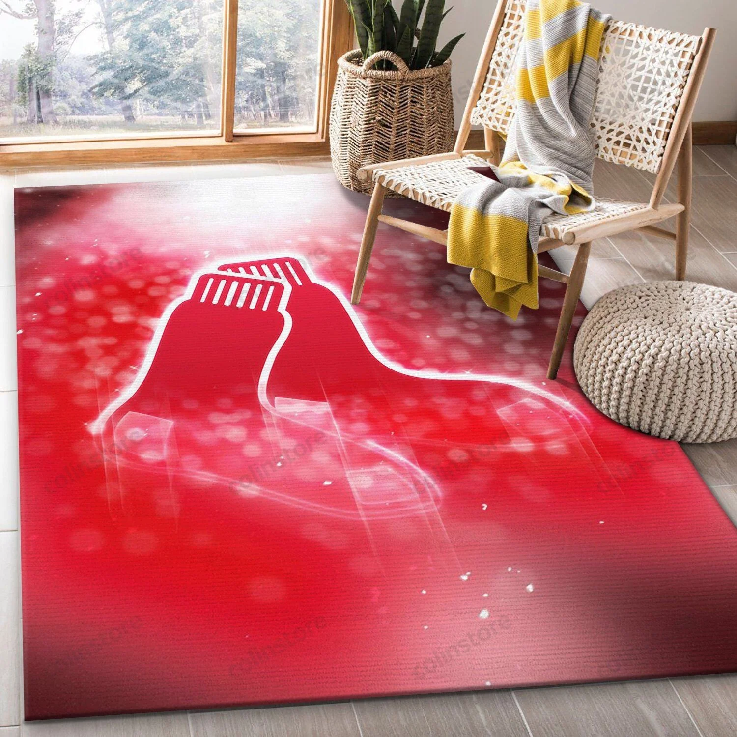 Boston Red Sox Rectangle Area Rug – Full Print Carpet For Living Room & Bedroom Home Decor