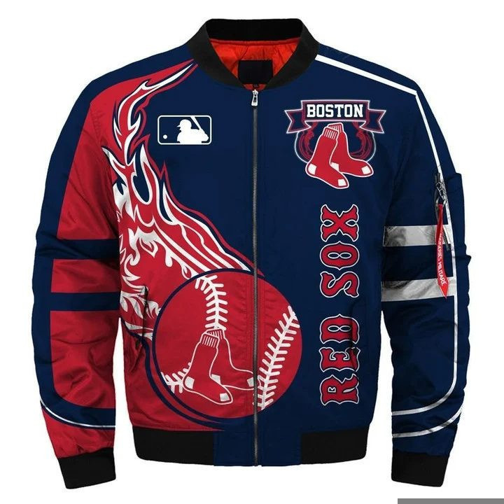 Boston Red Sox Red Navy Blue Bomber Jacket | MLB Team Jacket for Men & Women | Baseball Fan Gift