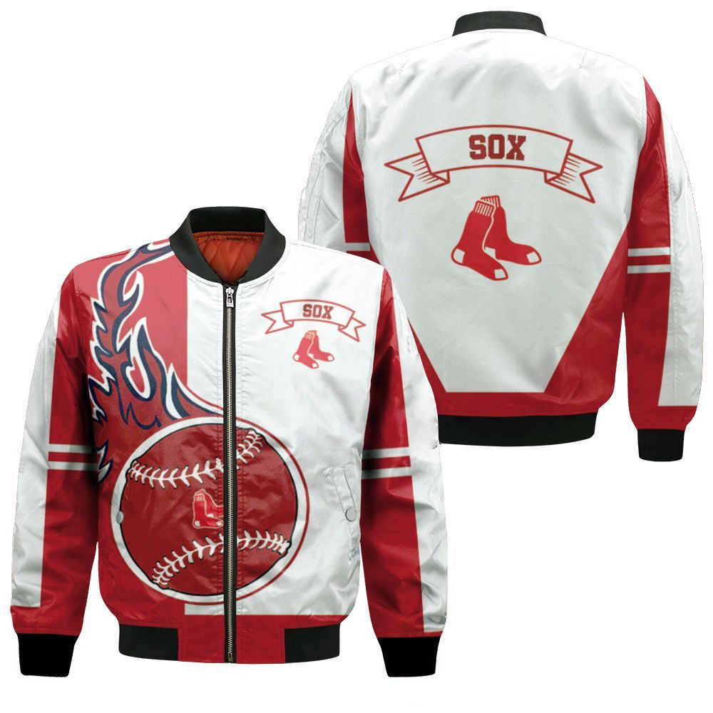 Boston Red Sox Red White Bomber Jacket | MLB Team Jacket for Men & Women | Baseball Fan Gift
