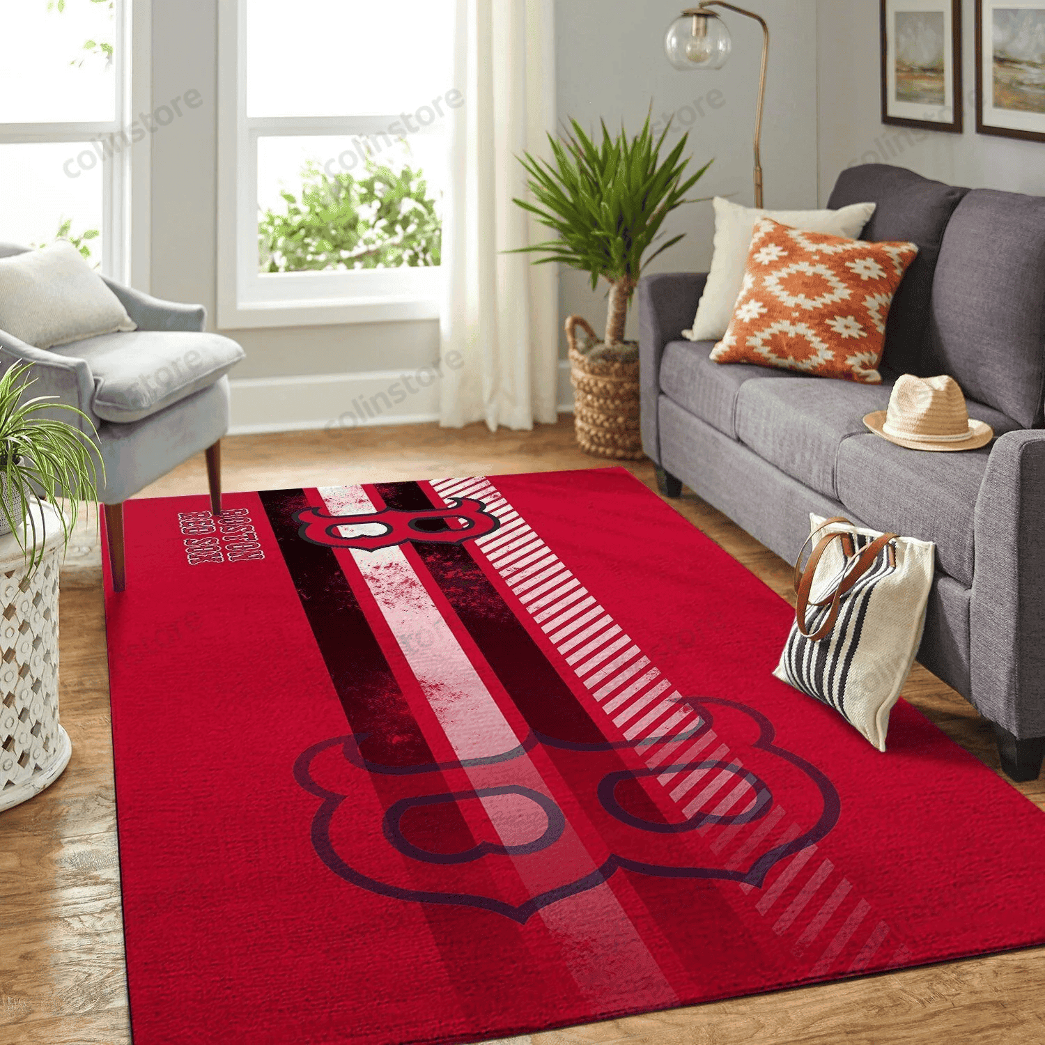 Boston Red Sox Team Logo Gift Rectangle Area Rug – Full Print Carpet For Living Room & Bedroom Home Decor