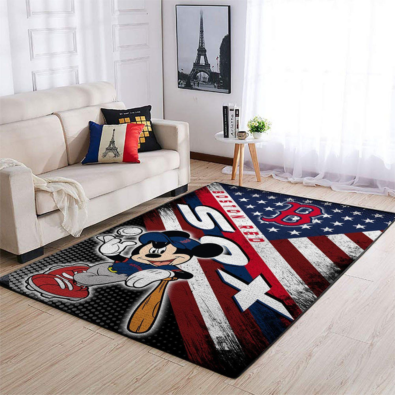 Boston Red Sox Team Logo Mickey Us Rectangle Area Rug – Full Print Carpet For Living Room & Bedroom Home Decor