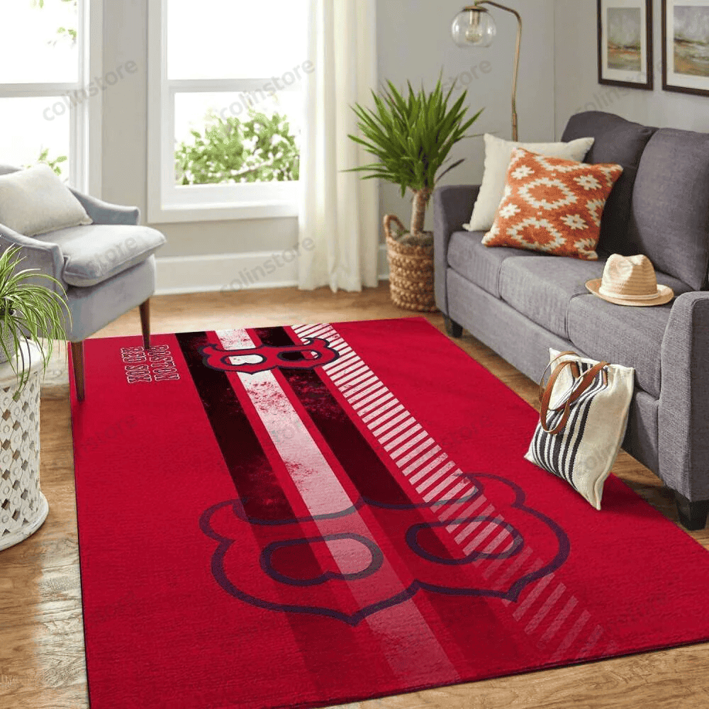 Boston Red Sox Team Logo Rectangle Area Rug – Full Print Carpet For Living Room & Bedroom Home Decor