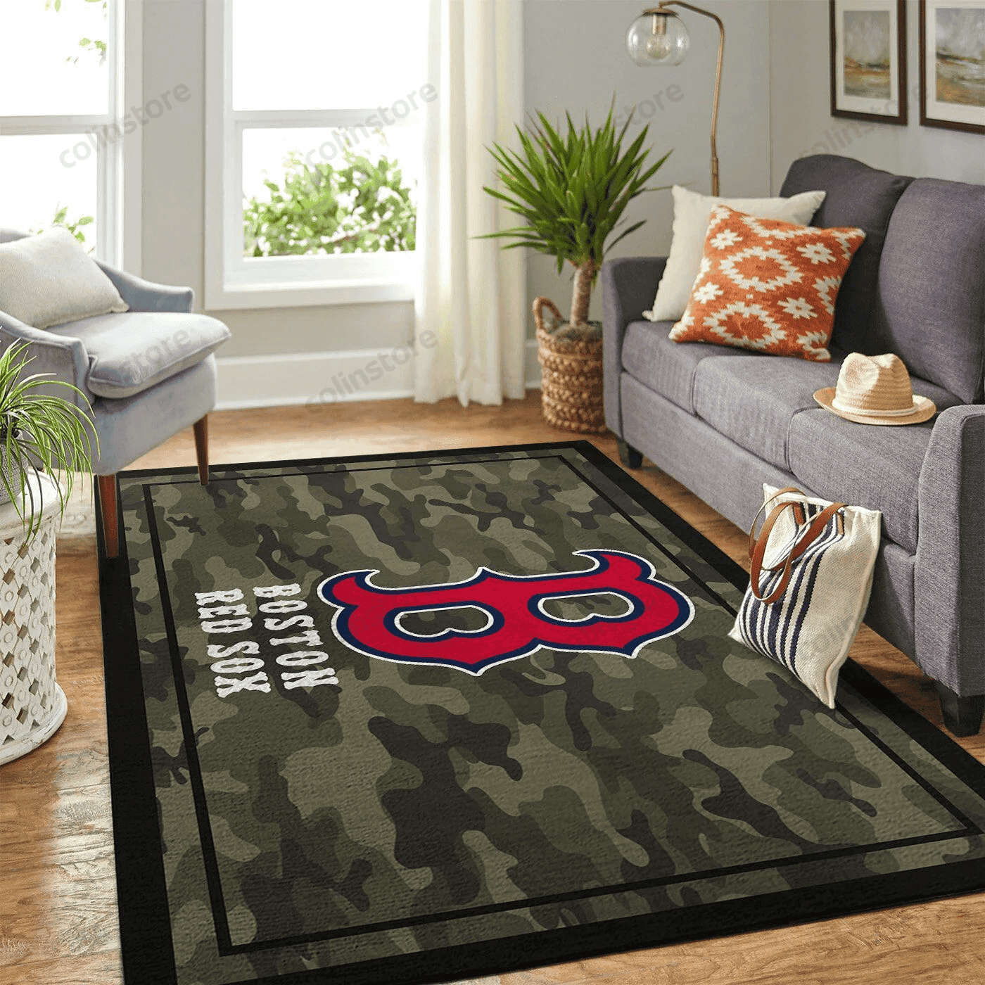 Boston Red Sox Team Logo Rectangle Area Rug – Full Print Carpet For Living Room & Bedroom Home Decor