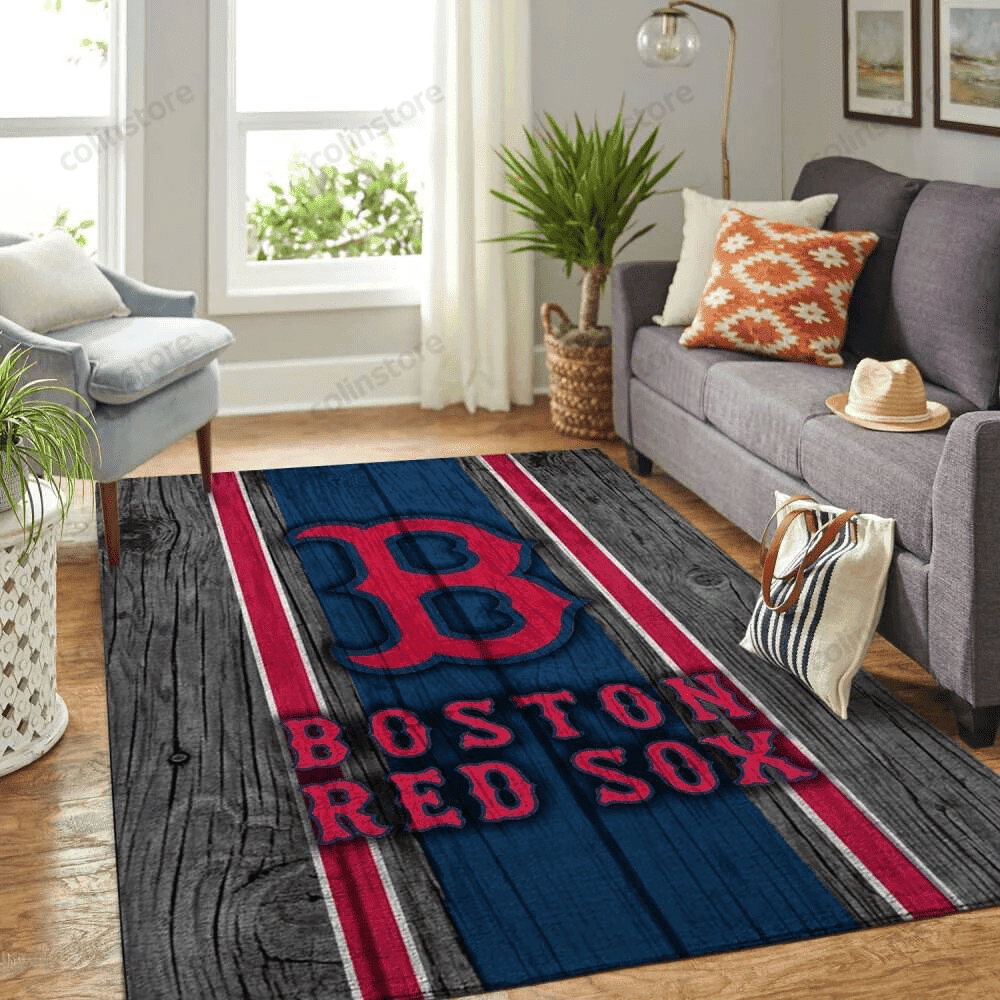 Boston Red Sox Team Logo Rectangle Area Rug – Full Print Carpet For Living Room & Bedroom Home Decor