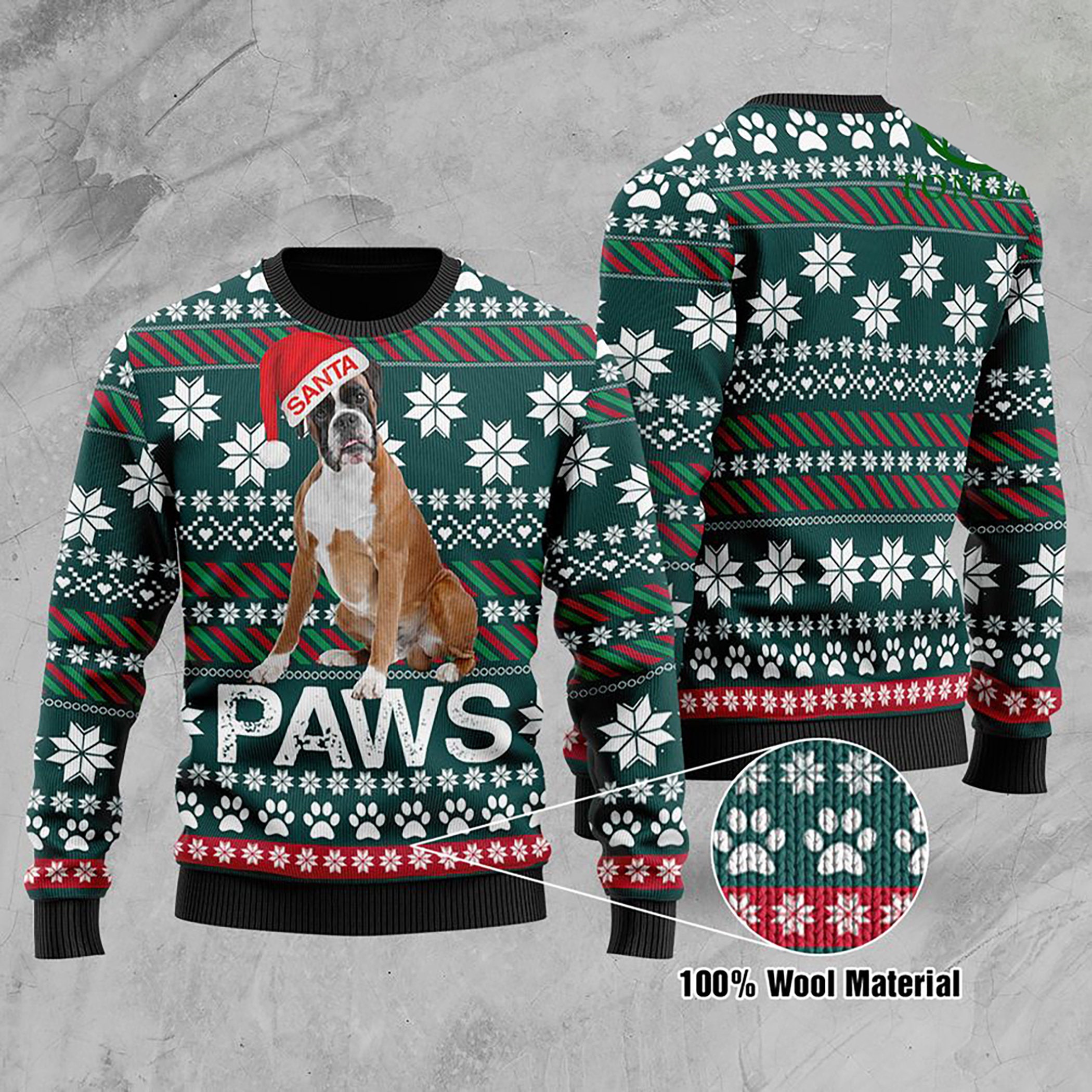 Boxer Santa Printed Christmas Ugly Christmas Sweater