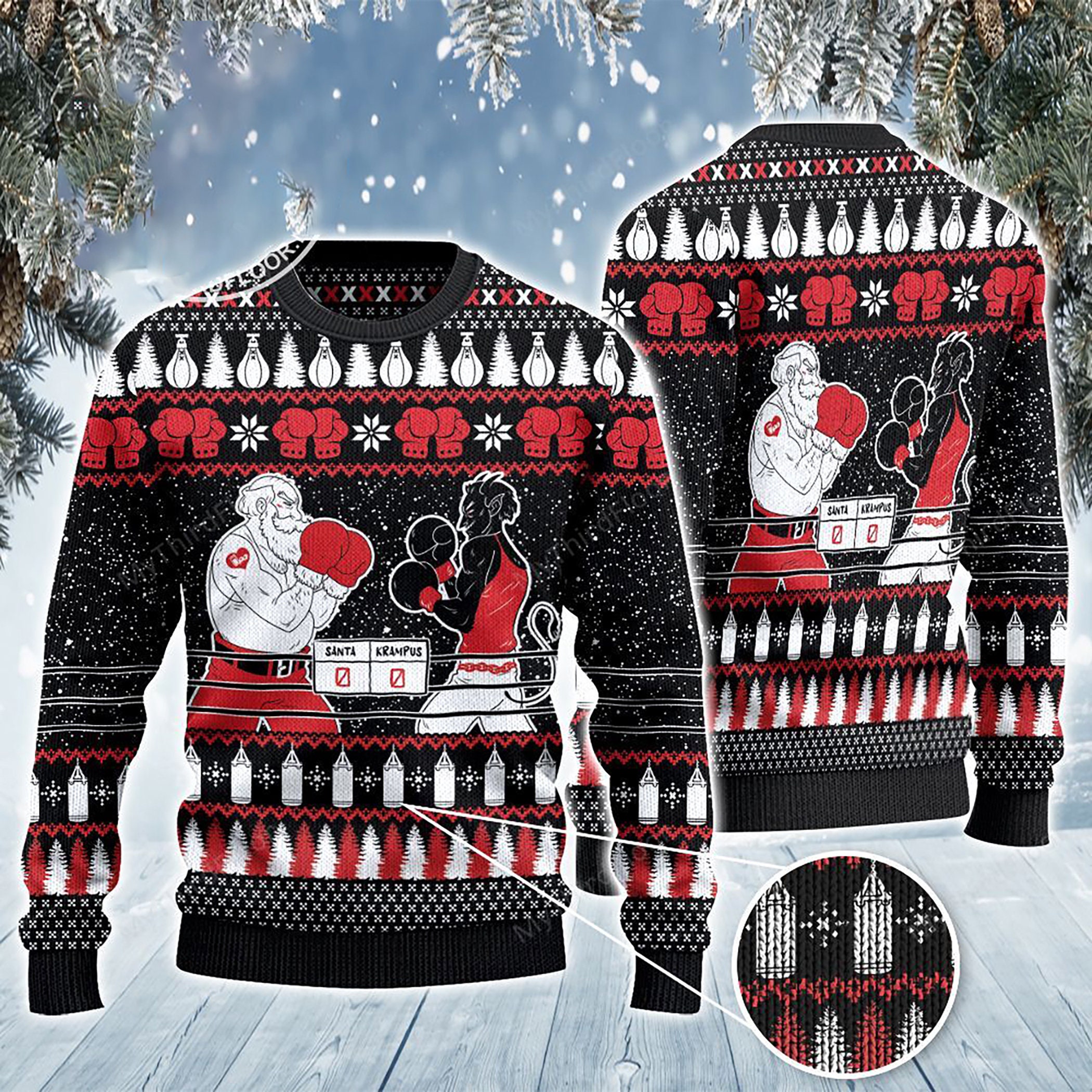 Boxing Lovers Gift Santa And Krampus Ugly Christmas Sweater