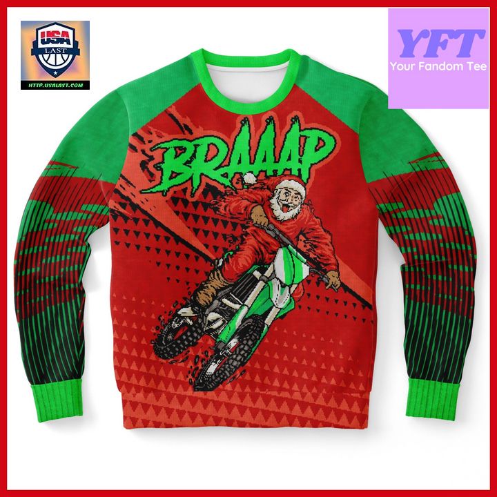 Braaap Biker Santa Biking For Motorcycle Racing 3d Ugly Christmas Sweater