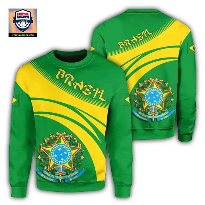 Brazil Coat Of Arms Sweater Cricket Style J5W