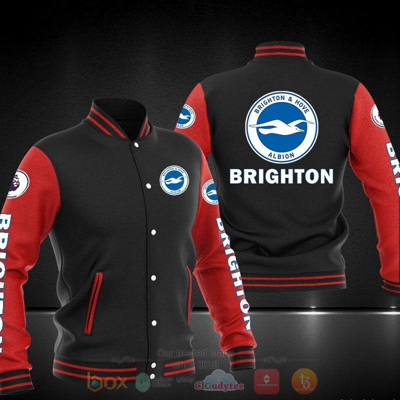 Brighton & Hove Albion Black Red Varsity Baseball Jacket for Men & Women | Soccer Team Fan Gift