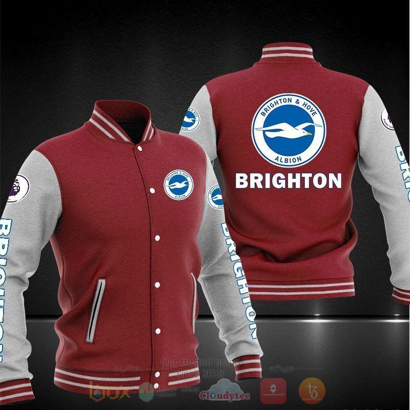 Brighton & Hove Albion Red Grey Varsity Baseball Jacket for Men & Women | Soccer Team Fan Gift