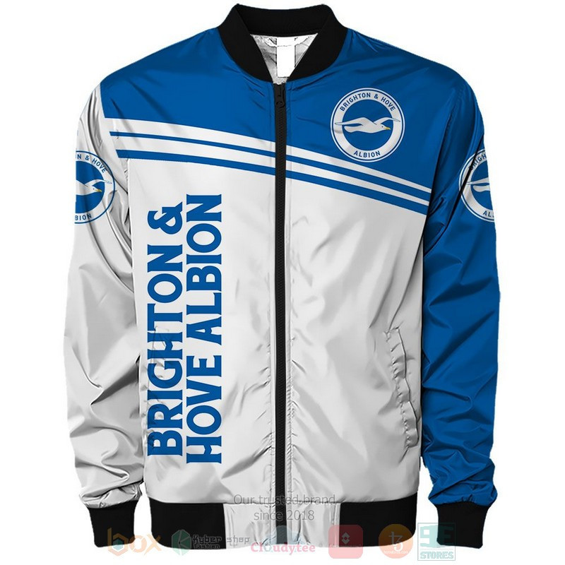 Brighton & Hove Albion FC White Blue Bomber Jacket | Streetwear Jacket for Men & Women | Fan Gift
