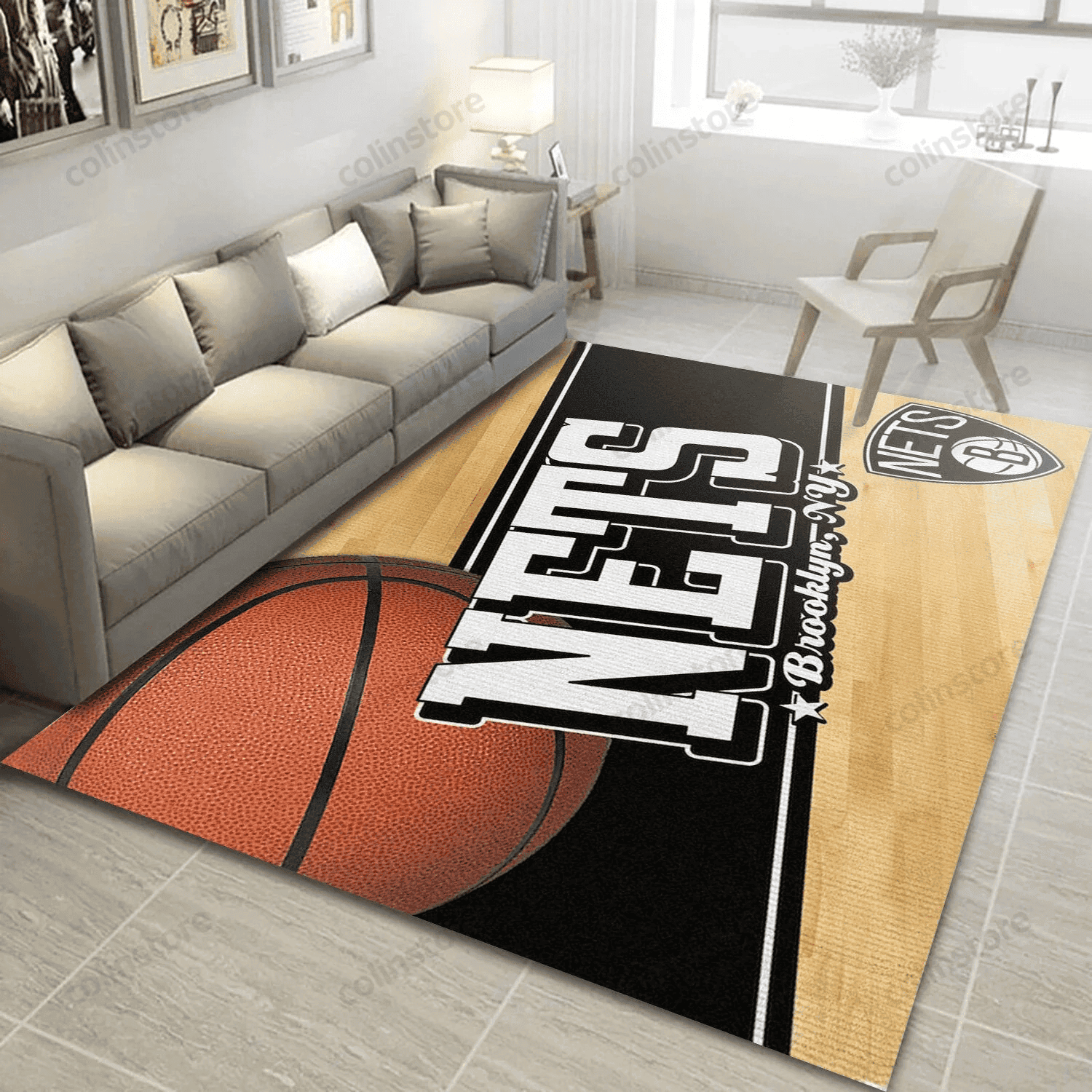 Brooklyn Nets 3D Rectangle Area Rug – Full Print Carpet For Living Room & Bedroom Home Decor